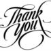 A black and white thank you lettering on a white background.